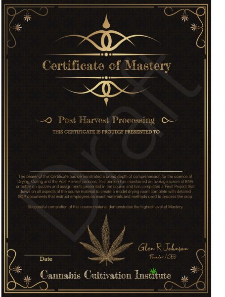 Drying and curing certificate cannabis education course certificate of mastery